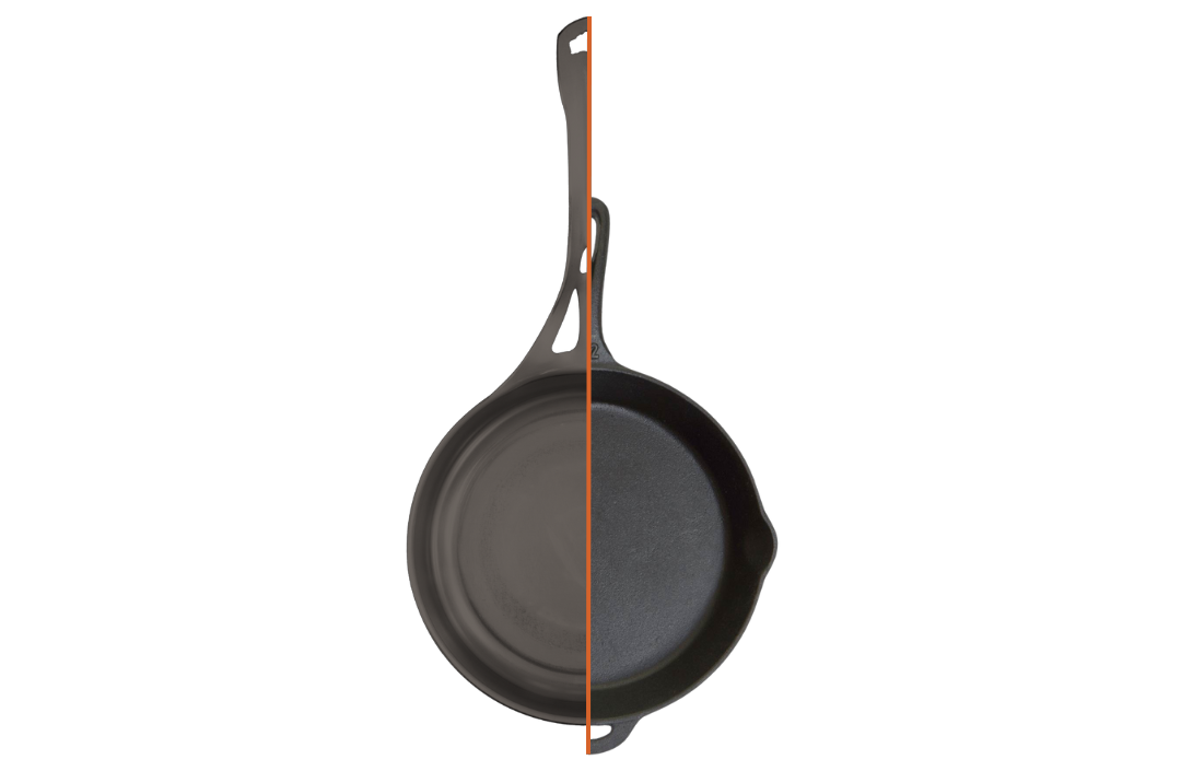 A Solidteknics wrought iron frypan versus a generic cast iron frypan.