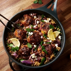 Chicken Cutlets with Farro, Spinach, Lemon, and Olives